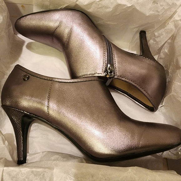 Calvin Klein Silver Heeled, Ankle-Zip Booties - Picture 1 of 10